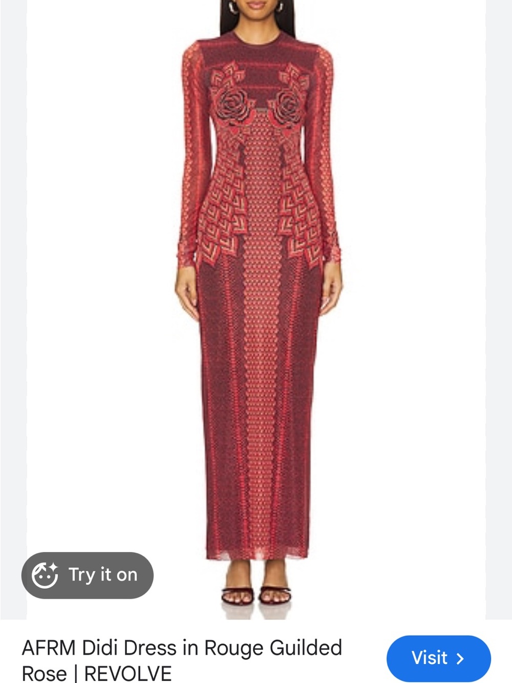 AFRM Didi Long-Sleeve Maxi Dress in Rouge